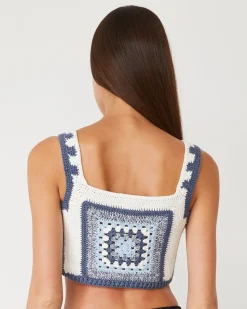 MONROW Crochet Cropped Tank Top WASHEDBLUE New